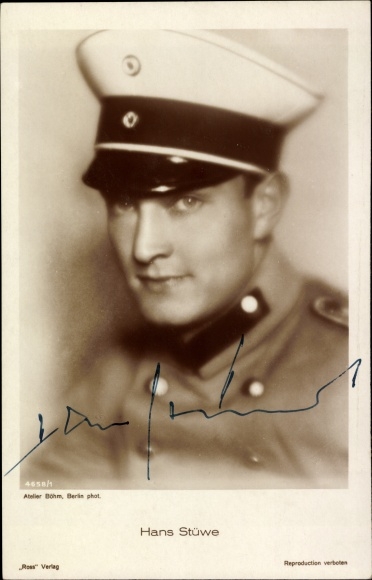 Postcard actor Hans Stüwe, portrait in uniform, Ross Verlag 4658 1, autograph