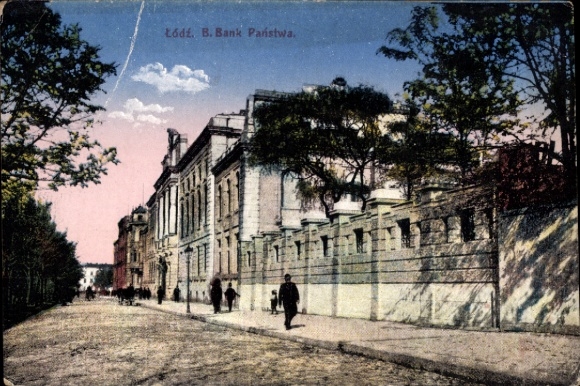 KP Łódź Polska, B. Bank Państwa, scena uliczna z przechodniami
