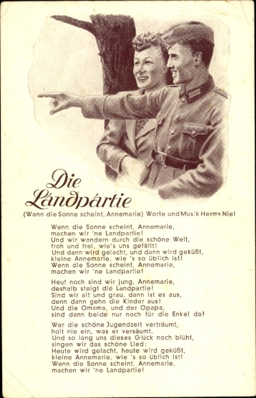 Song Postcard The Country Outing, When the Sun Shines, Annemarie, Wehrmacht Soldier with Wife