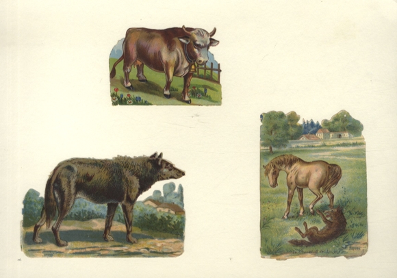 3 wafers cow, wolf, horse, approx. 11 x 8 cm, 8 x 12 cm, 6 x 8 cm