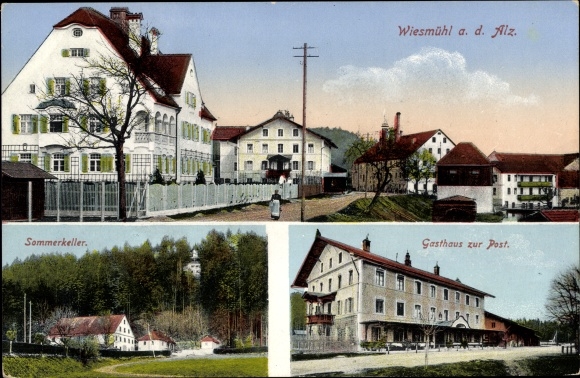 PC Wiesmühl on the Alz Engelsberg in Upper Bavaria, street section, Inn zur Post, summer cellar
