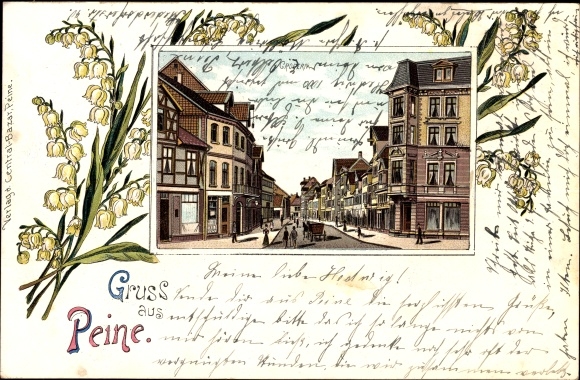 Passepartout Chromo-Litho Peine in Lower Saxony, street section