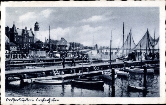 Postcard Baltijsk Pillau East Prussia, sailing harbor, lighthouse