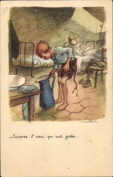 Artist PC Poulbot, Francisque, boys, frozen water in a jug, Ligue Nationale contre le Taudis
