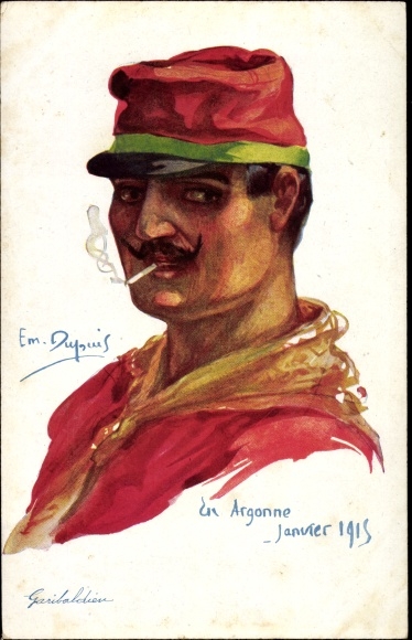 Kunstenaar Ak Dupuis, Em., Italiaanse soldaat, sigaret, portret, Argonne 1915
