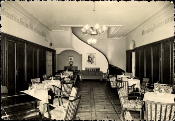Postcard Großschönau in Upper Lusatia, Saxony, interior view of a convalescent home, tables, chairs, ...