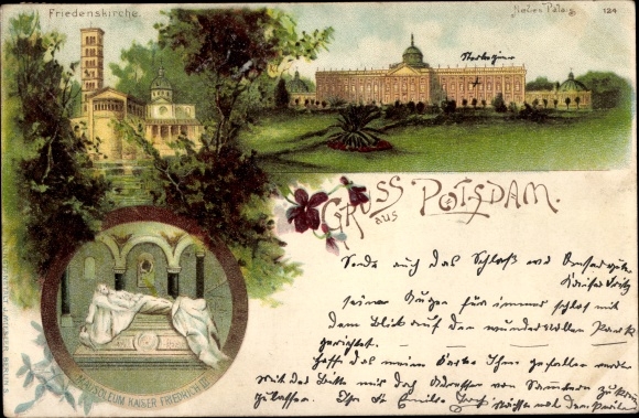 Chromo-Litho Potsdam in Brandenburg, Church of Peace, New Palace, Mausoleum