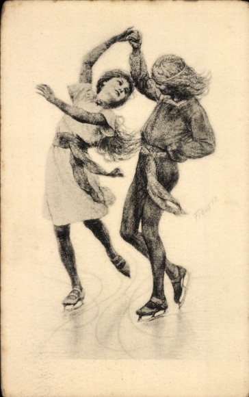 Art Nouveau artist Postcard Fidus, ice skater