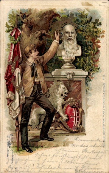 Reliëf litho Turner, buste van gymnastiekvader Jahn