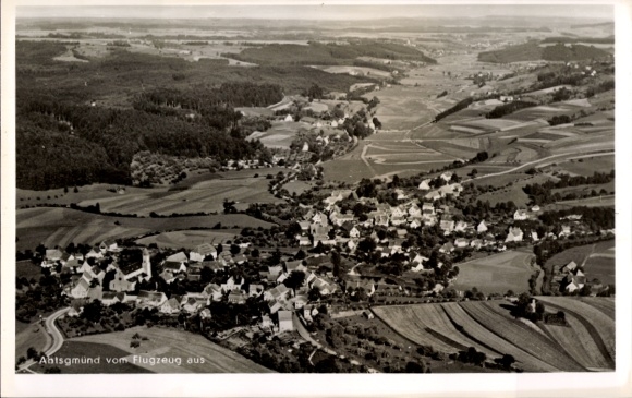 Postcard Abtsgmünd Ostalbkreis, aerial view of landscape, houses
