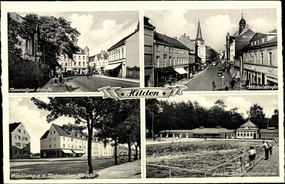 Postcard Hilden North Rhine-Westphalia, Mittelstrasse, Josefskrankenhaus, swimming pool, Benrather Strasse