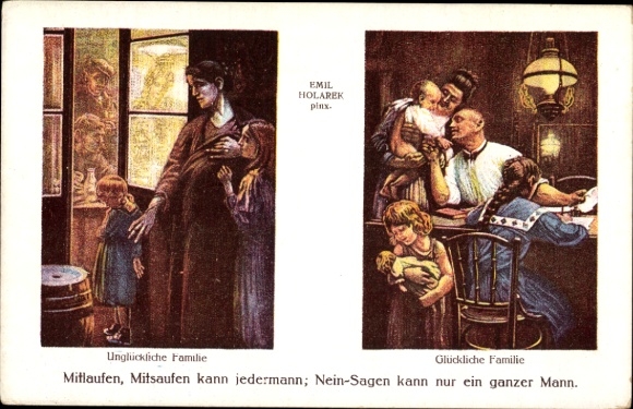 Künstler Ak Holarek, E., Glückliche und unglückliche Familie