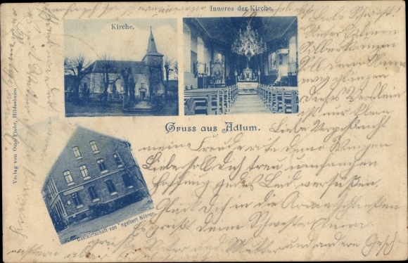 Postcard Adlum Harsum Lower Saxony, church, interior view, inn