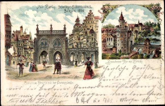 Chromo-Litho Berlin, trade exhibition 1896, Spandauer Strasse, court arbor, Spandauer Tor, bridge
