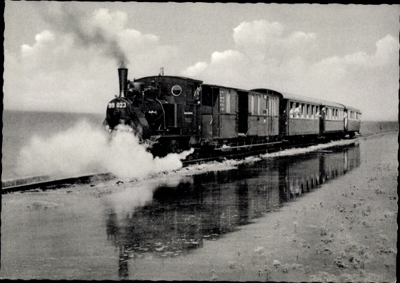 Postcard North Sea resort Wangerooge in East Frisia, island railway, locomotive no. 99023