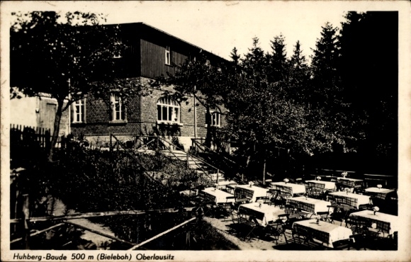Ak Bertsdorf in Oberlausitz, Huhberg-Baude, 500 m, tafels buiten