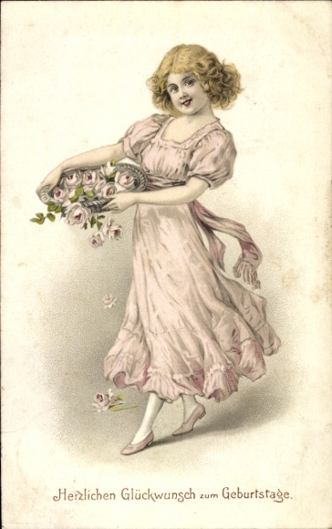 Postcard Happy Birthday, Flower Girl