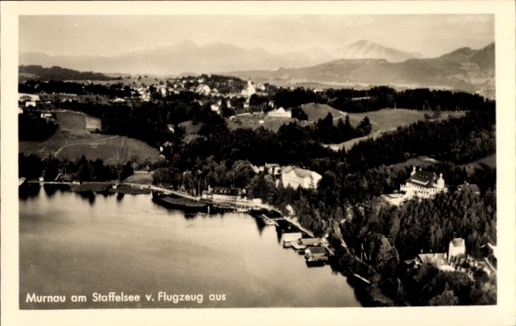 Postcard Murnau am Staffelsee, aerial view of beautiful landscape