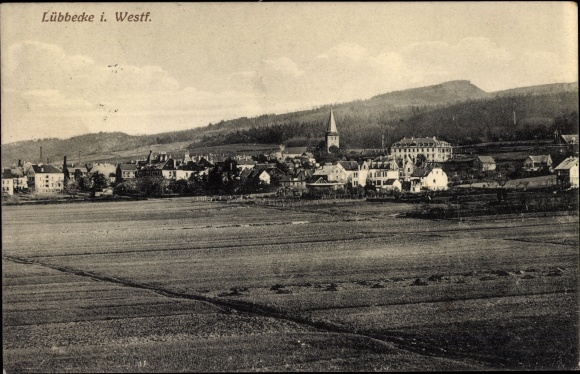 Postcard Lübbecke in Ostwestfalen, panorama of the city, church tower