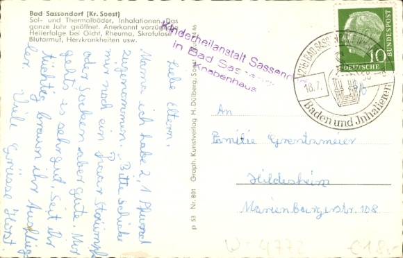 Postcard Bad Sassendorf in the district of Soest, children's hospital, main building, boys' house