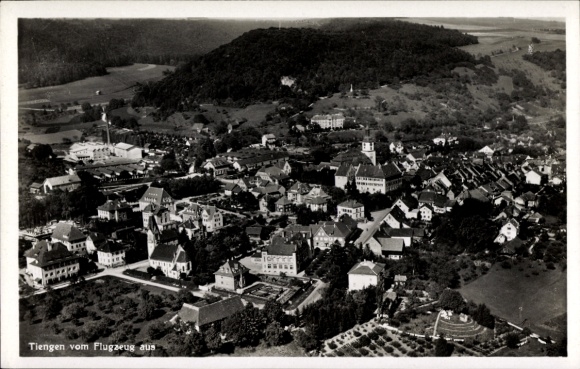 Postcard Tiengen am Oberrhein, aerial photograph