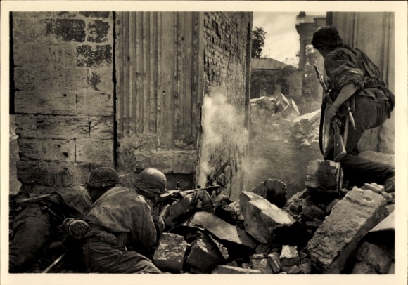 Postcard Waffen-SS, Am MG, machine gun in the mountains