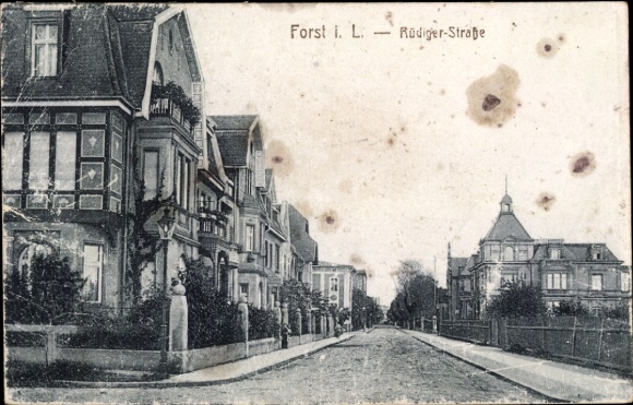 Postcard Forst in der Lausitz, Rüdiger-Straße, historic buildings, quiet street