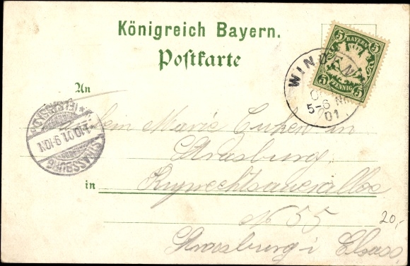 Chromo-Litho Winden Palatinate, train station, upper and lower main streets, Prot. Church
