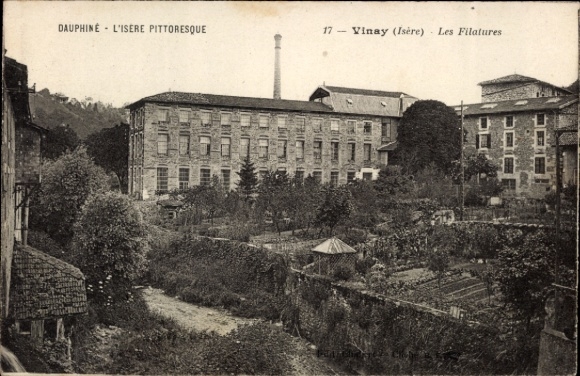 Ak Vinay Isère, Dauphine, l'Isère pittoresque,  Les Filatures, Fabrikgebäude, Garten