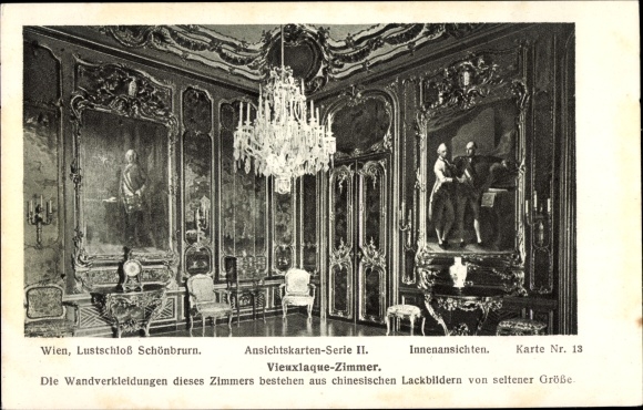 Postcard Vienna 13 Hietzing Austria, Schönbrunn pleasure palace, Vieuxlaque room