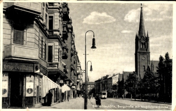 Ak Berlin Neukölln, Bergstraße an der Magdalenenkirche