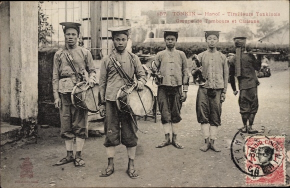 Ak Hanoi Tonkin Vietnam, Tirailleurs Tonkinos, Groupe de Tambours et Clairons, Trommel, Horn