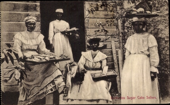 Postcard Barbados, sugar cake seller