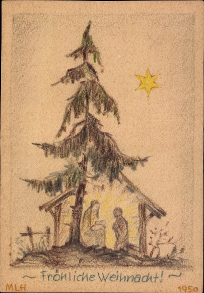 Handgemalt Ak Frohe Weihnachten, Krippe