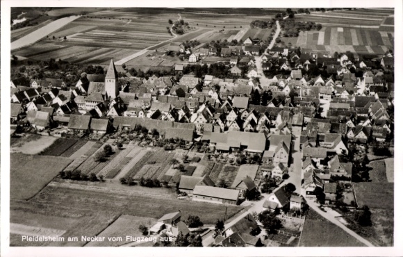 Postcard Pleidelsheim am Neckar, aerial photograph