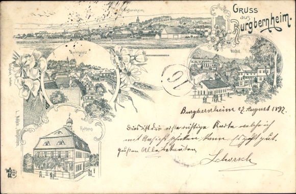 Chromo-Litho Burgbernheim in the Frankenhöhe Bavaria, market place, Wildbad