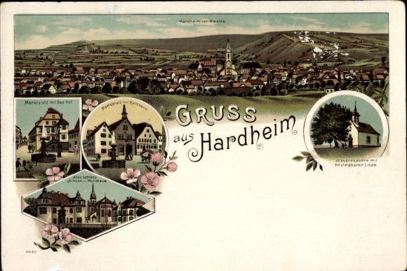 lito Hardheim im Odenwald Baden, kaplica, rynek, ratusz, stary zamek
