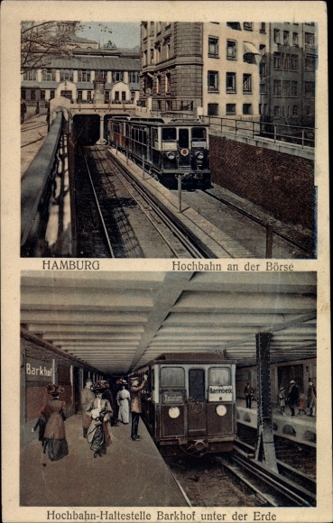 Postcard Hamburg Mitte Altstadt, elevated railway at the stock exchange, stop Barkhof, track side