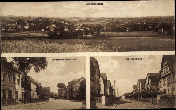 Ak Niederwürschnitz im Erzgebirge Sachsen, Gesamtansicht, Gartenstraße, Lichtensteinerstraße