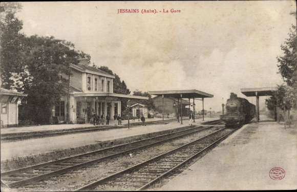 Ak Jessains Aube, La Gare, Spoorweg