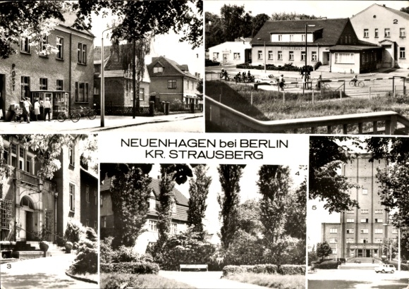 Postcard Neuenhagen near Berlin, Cultural Center, Hospital, Town Hall, Station Forecourt, Ernst Thälmann Street