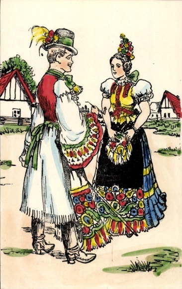 Künstler Ak Pärchen in Elässer Tracht