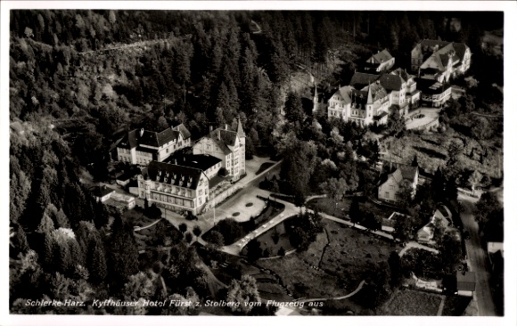 Postcard Stolberg in the Harz, aerial photograph, Kyffhäuser Hotel prince