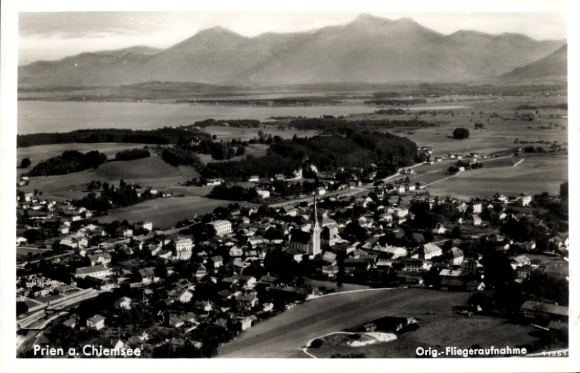 Postcard Prien am Chiemsee Upper Bavaria, aerial photograph