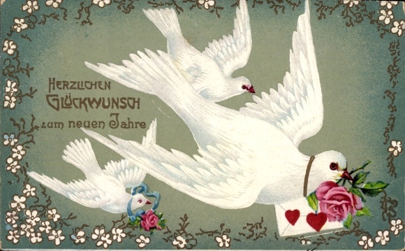 PC Happy New Year, pigeons, mail, letters