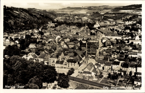 Postcard Merzig on the Saar, aerial photograph