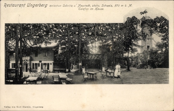 Postcard Neustadt in Sachsen, Ungerberg Restaurant, Terrace, Observation Tower