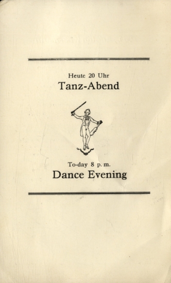 Menu card, steamer Adolph Woermann, April 24, 1933 Main meal, 8 p.m. dance evening
