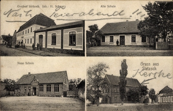 Postcard Sietzsch Landsberg im Saalekreis, Gasthof H. Schwarz, Old School, New School
