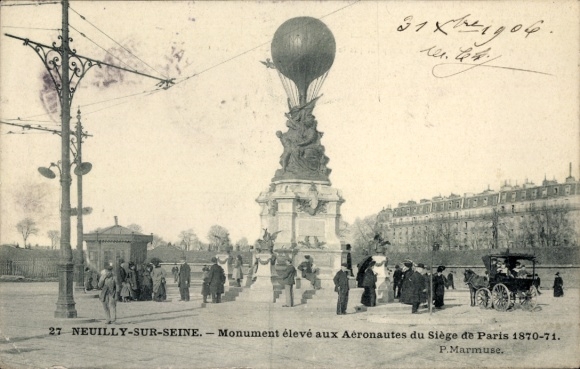CPA Neuilly sur Seine, Monument éléve aux Aéronautes
